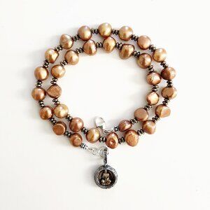 ORANGE GOLD PEARL NECKLACE W/ BUDDHA PENDANT